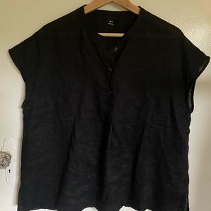 Muji size M-L 100% black linen top. Spring 2020.